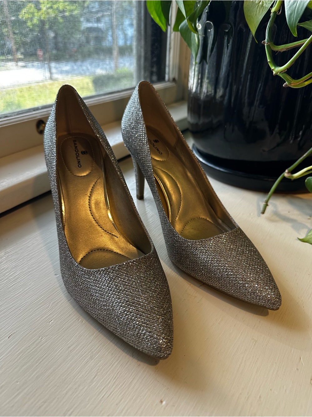 Bandolino Silver Glitter Pointed Toe Stiletto Pumps
